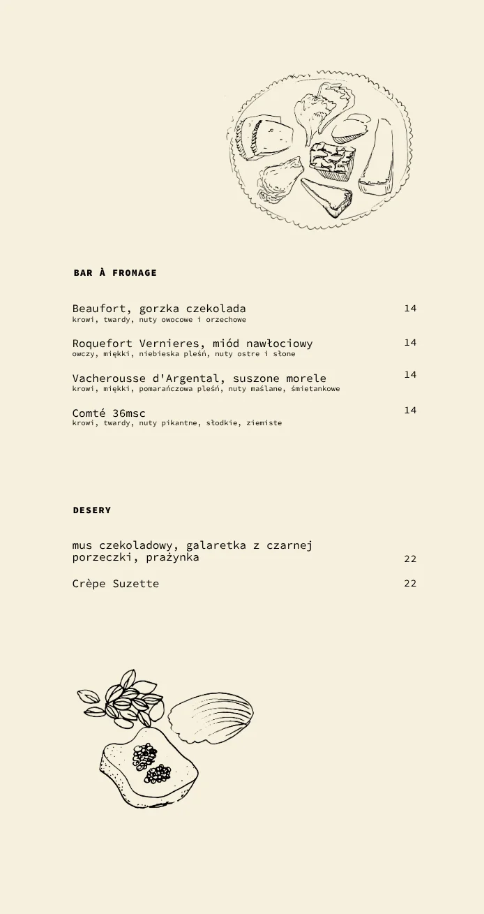 Menu - Bar à fromage i Desery